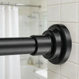 Shower Curtain Rod 1" Diameter 17-89inch Heavy Duty Shower Rod Spring Adjustable Tension Curtain Rod Non-Threaded No Drill Stainless Steel Non Slip for Bathroom Window Closet Outdoor Black