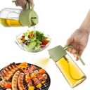 Oil Sprayer for Cooking 2 in 1, 470ml/16oz, Oil Spray & Dispenser Glass Bottle, Food-grade material for Kitchen, Salad Dressing, Frying, Air Fryer & BBQ (Green)