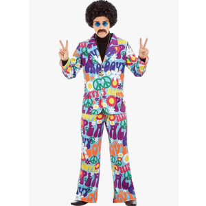 fun shack Groovy Mens Hippie Costume, Retro Mens Hippie Costumes for Adults, Groovy Costumes for Men, 60s Suit Men, M