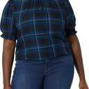 Amazon Essentials Women's Fluid Twill Short Puff Sleeve Ruffle Smocked Shirt XS