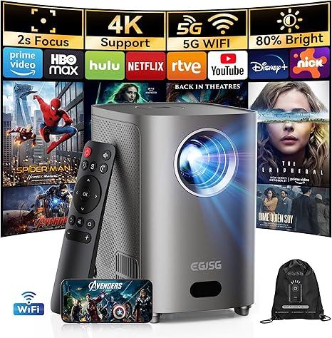 Netflix-Licensed & Auto Focus/KeystoneSmart Projector with Wifi and Bluetooth, Native 1080P 4K Support Outdoor Movie Projector, Home Ceiling Portable Mini Projector with Stand TV Cast (white)