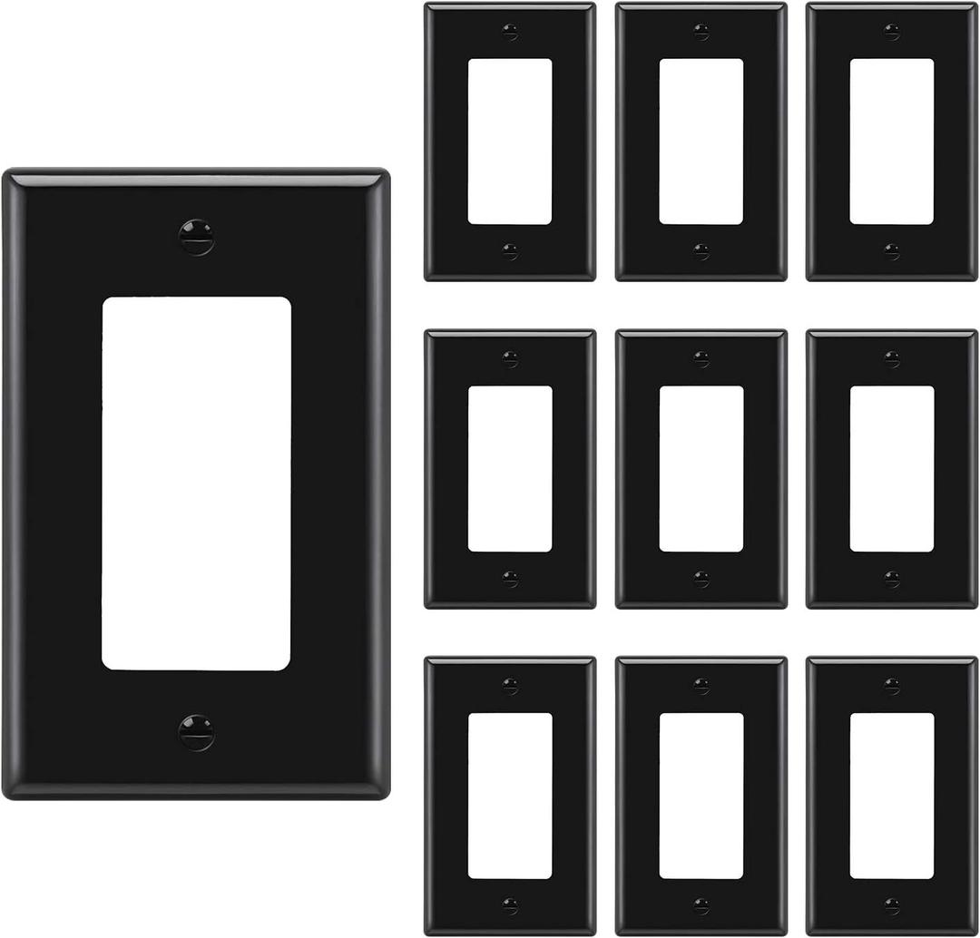 [10 Pack] BESTTEN 1-Gang Decorator Wall Plate, Standard Size, H4.53 x W2.76, Unbreakable Polycarbonate Outlet and Switch Cover, UL Listed, Black