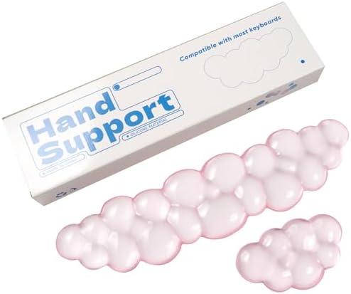 Ergonomic Gel Cloud Keyboard and Mouse Wrist Rest Set – Clear Wrist Rest for Keyboard 60%/68%/75%, Comfort & Support for Typing and Gaming (Light Pink)