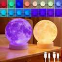 Buroraix Moon Lamp 3D Printing LED Light, Home Bedroom Decor, Moon Globe lamp, Cute Touch Small Night Light, Adults Romantic Atmosphere Table Lamps, Gifts for Christmas (RGB-16 Colors/ 2 Pack, 4.7inch)