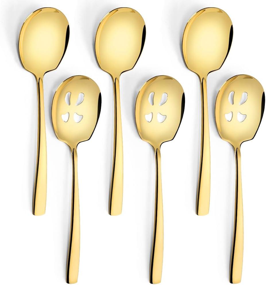 Serving Spoons Set, 9.14 Inch Slotted Spoon Serving Spoon,Stainless Steel Serving Utensils for Buffet(6Pack,Gold)