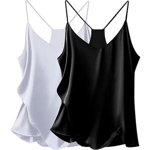 Ekouaer Classic Womens Silk Satin Camisole Top Sexy V Neck Blouse Tank Shirt Ladies Spaghetti Strap Vest Cami XL