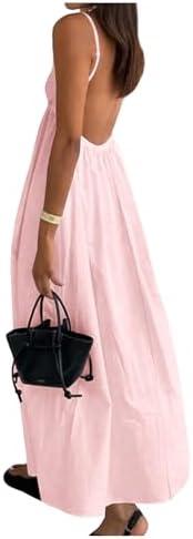 SOLY HUX Women's Summer Dress Backless V Neck Spaghetti Strap Loose Flowy Midi Cami Dresses, Pink, Size S
