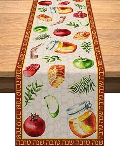 Vohado Rosh Hashanah Table Runner Jewish New Year Party Decoration Linen Shana Tova Holiday Home Kitchen Dining Room Tablecloth 13x72inches