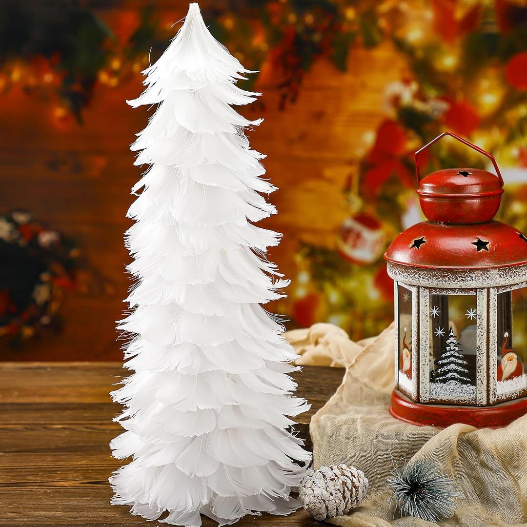 Liliful 1 Pcs Christmas White Feather Tree with Glitter Tips 12'' Table Top Feather Christmas Tree Xmas Trees Tabletop Decorations Centerpieces for Winter Wedding Party Shelf Home Decor