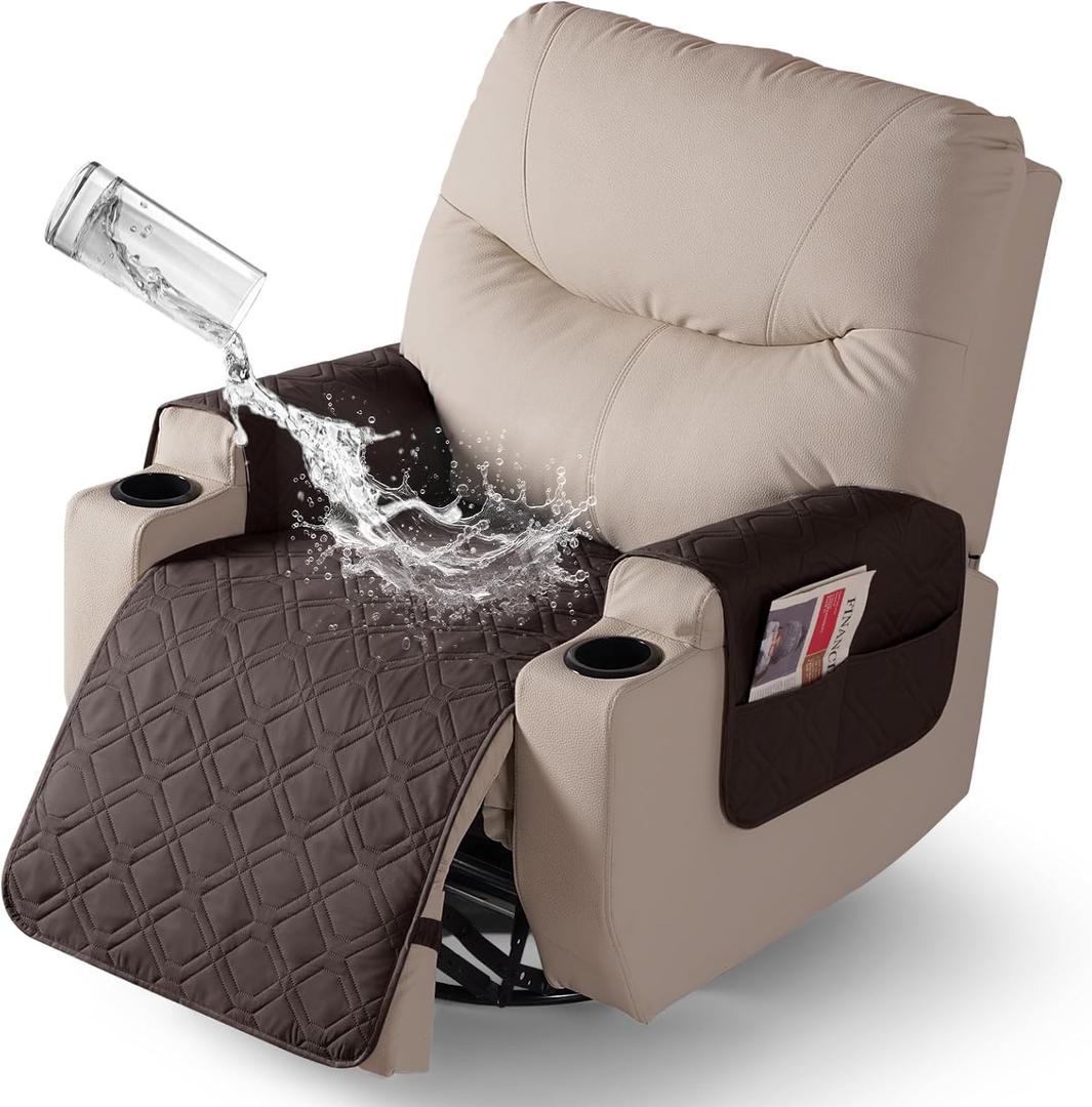 VANSOFY Recliner Chair Covers 100% Waterproof Seat Cover with Arm Reclining Cover Non-Slip Recliner Chair Covers Furniture Protector Washable Slipcover with Pocket for Pets, Dogs(Chocolate, 22")