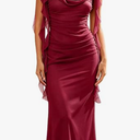Monanoat  Women's Sleeveless Ruched Ruffle Evening Gown Maxi Dress Bodycon Party Mesh Formal Dresses (Red, Small)