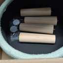 Mxfurhawa Versatile Storage Ottoman, Round Footstool with Soft Padded Seat, Small End Table with 4 Wood Legs, Teddy Velvet Foot Rest for Couch,Shoe Changing Stool for Living Room (Light Green)