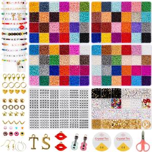 Goldwise Friendship Bracelet Kit 6 Boxes-17417 Pcs 48 Colors Bracelet Making Kits with 15360 Pcs 4mm and 3mm Glass Seed Beads, 5 Styles Letter Beads and Number Beads with Charms, Gift, Birthday
