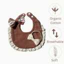 Baby Girl Gift Set, Muslin BoHo Bib with Lace and Matching Bows, Absorbent Cotton Adjustable Bib for Newborn Infant Toddler (Dusty Blue)