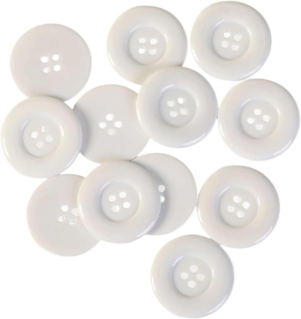 Large Resin Sewing Buttons, 1-1/2 inch,38mm, 4-Hole, Multicolored Craft Buttons for DIY Projects, 30 Pack (White)