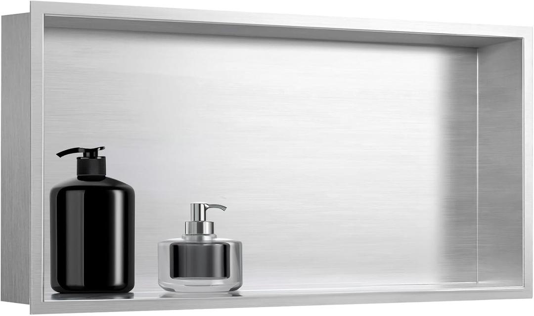 SaniteModar Shower Niche, Stainless Steel Shower Niche No Tile Needed, Recessed for Bathroom Storage (Brushed Silver, 12x24), 12" x 24", Single
