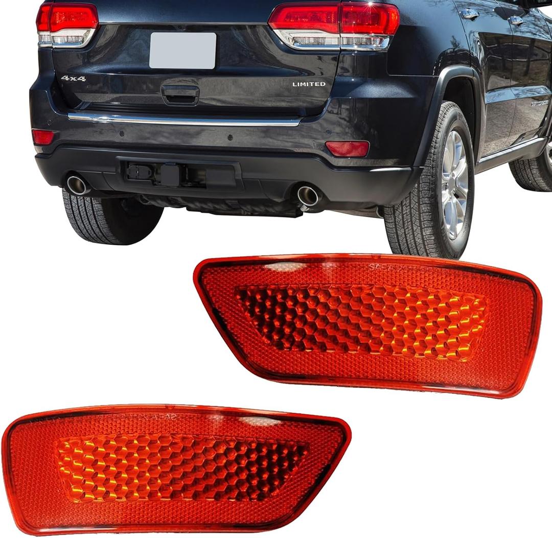 Rear Bumper Reflector Compatible with Jeep Grand Cherokee 2012-2018, Compass 2011-2016, Dodge Journey 2012-2019, CH1185100, CH1184100(Red Lens)