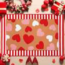 Duraaamo 2 Pcs Valentines Door Mat Heart Outdoor Welcome Mats for Front Door Love Non Slip Coir Floor Doormat Red White Pink Stripe Rug for Outside Front Porch Entryway Decor(Pink White Heart)