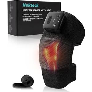Nekteck Knee Massager with Heat - Cordless Heated Knee Brace with Vibration for Pain Relief, Rechargeable Knee Heating Pad with 5 Heat Levels and 3 Massage Mode, Ideal Gift for Mom Dad Matte Black