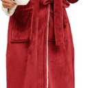RONGTAI Women's Fleece Shawl Collar Bathrobe Plush Soft Long Spa Robe Lightweight Fluffy Cozy Shower Bathrobe (Large, Burgundy)