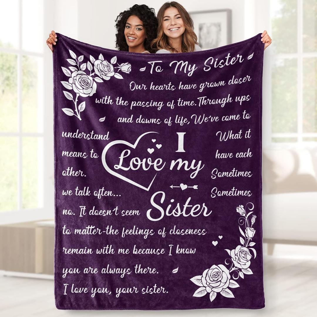 Aimego Sister Blanket Gifts for Birthday Sister Blankets from Sisters for Girls Women Purple Flannel Throw Blanket for Home Sofa Bed Decor 50"X 60"