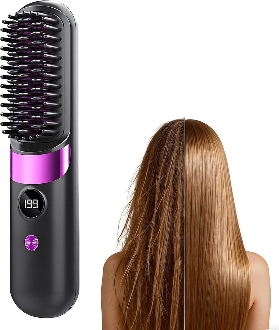 Quick Styling Wireless Straightening Brush 2026 Cordless Hair Comb for On-the-Go Touch-Up, 30s Fast Heat, Ionic & Ceramic Care, 4 Heat Levels with Display, Type-C Long Battery