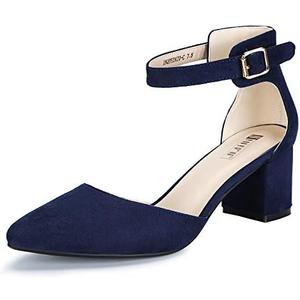 IDIFU Women's IN2 Pedazo Dress Shoes Low Block Heels Comfortable Chunky Closed Toe Ankle Strap Wedding Pumps 11