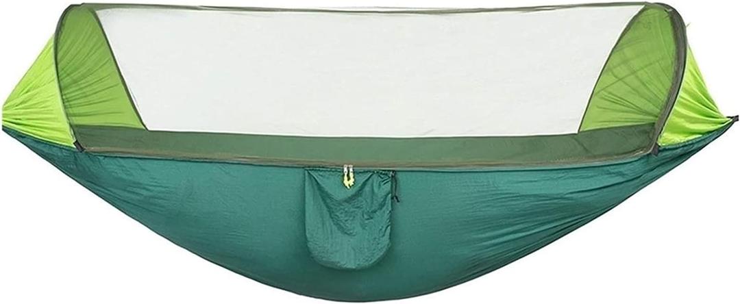 Portable Camping Hammock, Integrated Mosquito Net Design, Breathable Tear-Resistant Nylon, Outdoor Travel Equipment, Ultralight Suspension Sleeping System (Green)