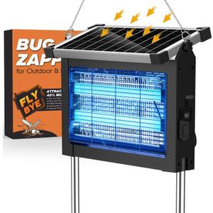 Solar Bug Zapper Outdoor, Jinyeda 4500V Rechargeable Mosquito Zapper 4000mAh Battery, Detachable Solar Panel, Waterproof Mosquito Killer, Cordless Fly Insect Zapper for Indoor Patio Garden Camping