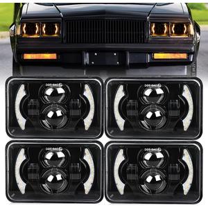 CO LIGHT 4x6 LED Headlights with White DRL Halo & Amber Turn Signal Light,Square Replacement H4651 H4652 H4656 H4666 H6545 Compatible with KW-T800/T400/T600 PT 357/378/379 etc