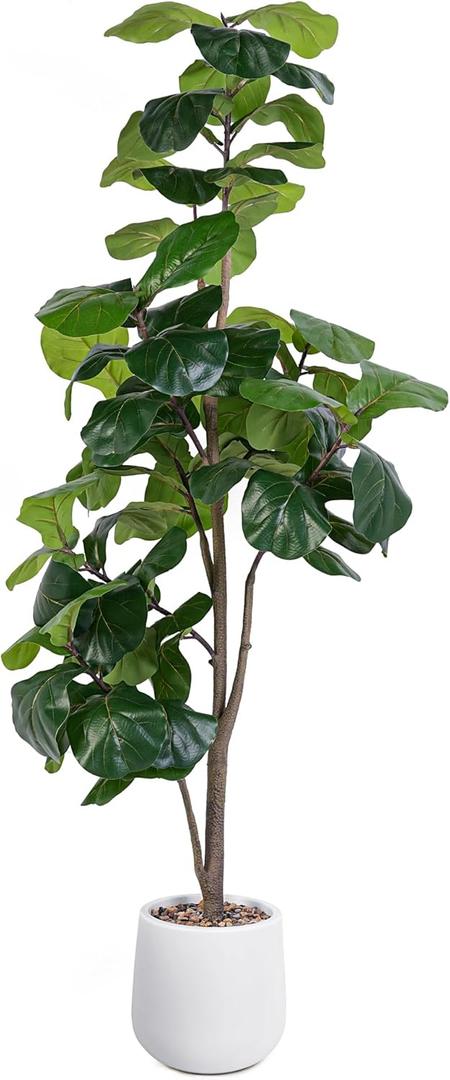 Artificial Fiddle Leaf Tree, 6ft Faux Plant Fake Ficus Lyrata Trees with White Planter, Artificial Fig Trees Floor Plants for House Office Living Room Indoor Home Decor, Housewarming Gift