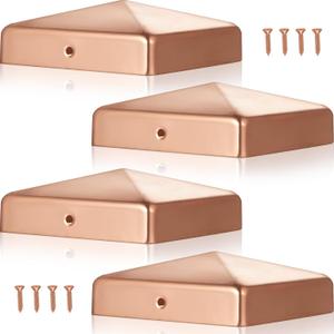 Tandefio 4 Pcs 6x6'' Solid Copper Post Caps Fence Pyramid Decking Caps with Screw for Metal Wood Cedar Fence Deck Corridors Mailbox Posts End Cover