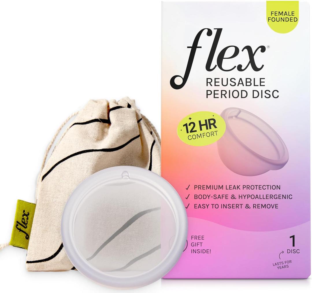 Flex Reusable Disc | Reusable Menstrual Disc | Tampon, Pad and Cup Alternative | Capacity of 6 Super Tampons | Lasts for Years | HSA or FSA Eligible | Includes Carrying Pouch & 2 Free Disposable Discs (Pack of 1)