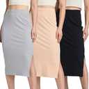 Real Essentials 2 Pack: Women's Midi Ribbed Knit Skirt with Side Slit - Stretchy Work Business Casual Pencil Pull-On Skirts Large