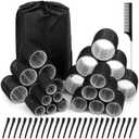 50 Pcs Rollers Hair Curlers Set with 24Pcs Self Grip Hair Rollers 4 Sizes and 24 Pcs Clips for Blowout Look Long Medium Short Thick Hair Volume (1 Count (Pack of 50), Black)