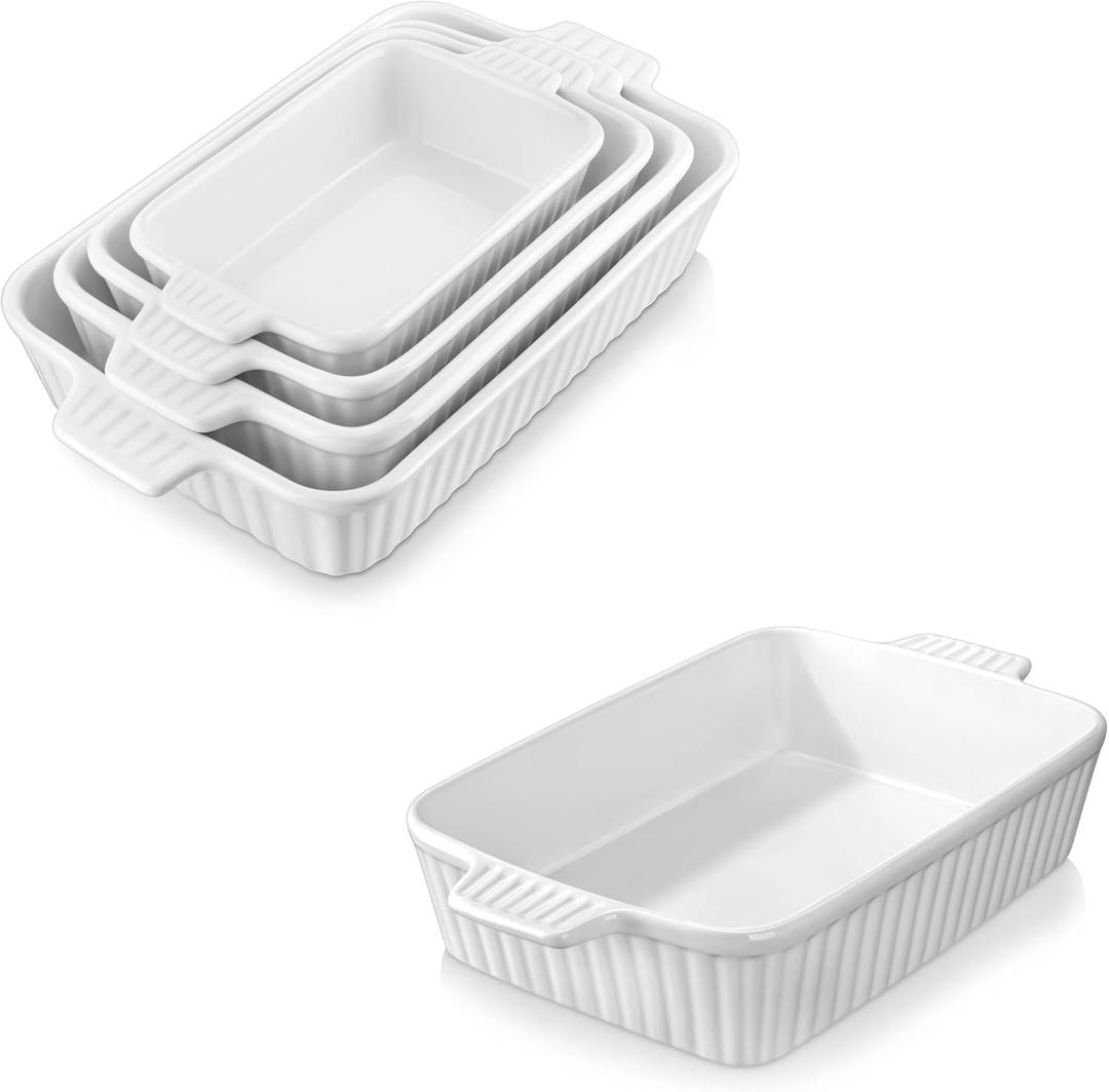 MALACASA Porcelain Casserole Dish Set for Oven, Bakeware Set of 5, (9.5"/11.25"/12.75"/14.5"/15.6"), Series BAKE-BAKE