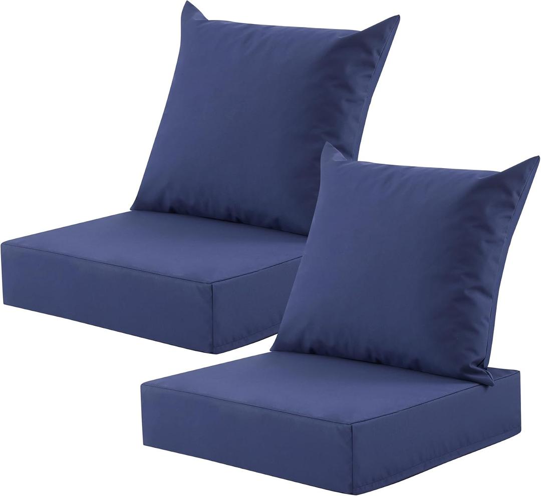 Outdoor Deep Seat Cushion Set, 24x24 Inch Water-Resistant & Fade-Resistant Outdoor Chair Cushions, Patio Furniture Cushions with Removable Cover for Patio Chair, Sofa,Navy Blue (Set of 2), 24*24+5.75/25*22.5"