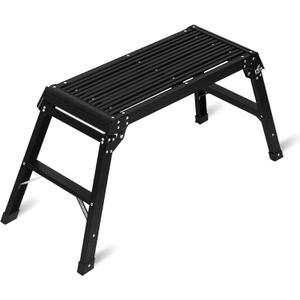 LEADALLWAY Aluminum Work Platform Step Ladder 30"x12"x20" Heavy Duty Foldable 330 Lbs Capacity, Black