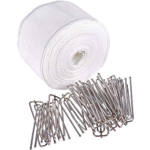 INCREWAY Curtain Accessory, 10 Meters/10.9 Yards White Curtain Heading Deep Pinch Tape Pull Pleat Tape with 20 Pcs Stainless Steel 4 Prong Curtain Pleat Hook Clip