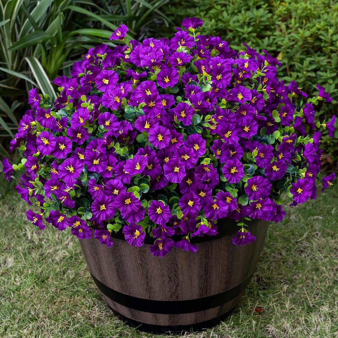 Nigirior Artificial Faux Flowers for Outdoor 16 Bundles Boxwood Fake Morning Glory for Planter,UV Resistant Fake Flowers for Home Porch Patio OutsideFuchsia