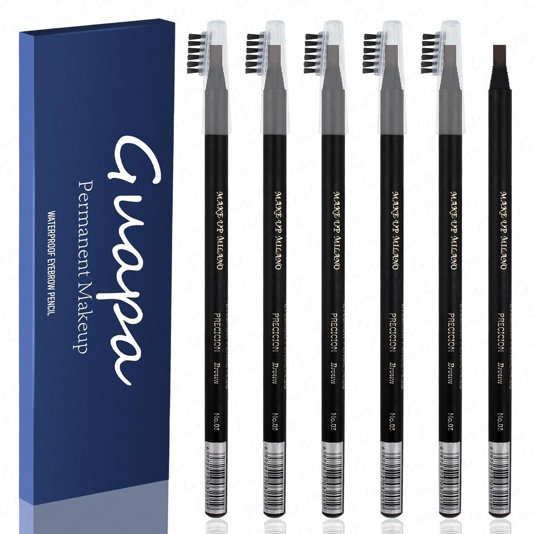 6pcs Waterproof Red Microblading Eyebrow Mapping Pencil Hard Core Peel Off Permanent Makeup Lip Tattoo Pencil (Brown)