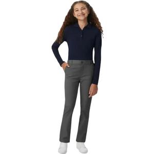 French Toast Girls' Pull-On Straight Fit Stretch Twill Pant (Standard & Plus) (18, School Uniform Grey)