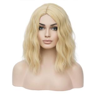 BERON Blonde 12 Inch Wigs for Women Girls Short Curly Wavy Hair Wig 30 cm Light Blond Shoulder Length Body Wave Halloween Cosplay Daily Party Wigs (Light Blonde)