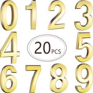 20 Pieces House Numbers Mailbox Numbers 0-9, 3D Door Address Numbers Self Adhesive Mailbox Numbers Sticker or House, Apartment, Office, Hotel Room, Mailbox Signs (Gold,3 Inch)