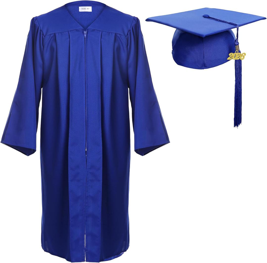 Newrara Graduation Gown Cap Tassel Set (X-Small 42(4'9"-4'11"), Blue)