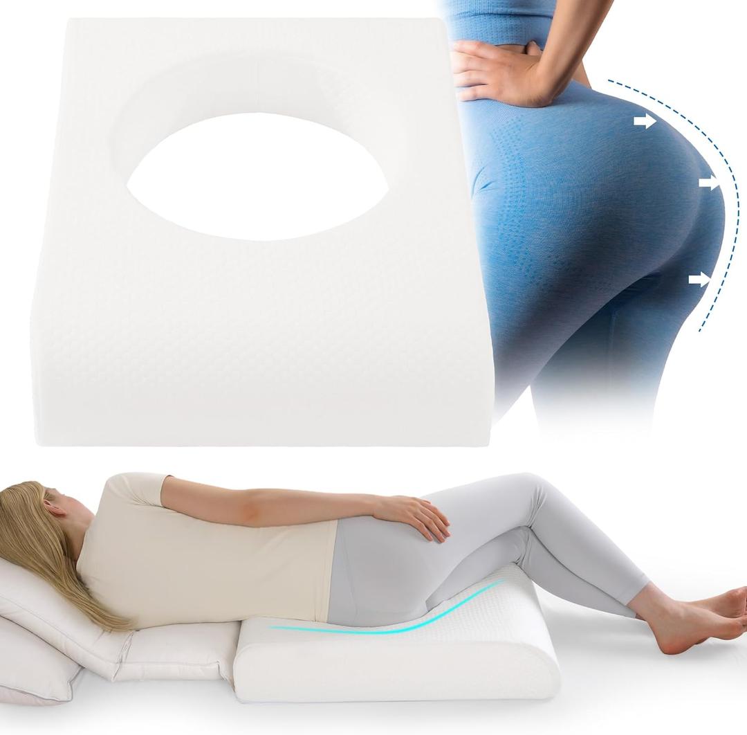 HOMBYS BBL Pillow After Surgery for Sleeping,High Density Foam Butt Pillow,Brazilian Butt Lift Pillow Post Surgery Recovery for Sleeping,BBL Chair with Hole (White) (25.6(W) x 21.7(L) inches)