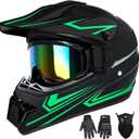 Youth Kids Motocross Helmet, Adult ATV Dirt Bike Helmet with Goggles Gloves & Mask Quick, Full Face Motorcycle Helmet with Quick Release Buckle DOT Certified (Medium, Green)