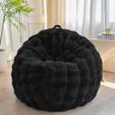 LIFEREVO Kids Fluffy Faux Rabbit Fur Bean Bag Chair Cover (No Filler), Soft Luxury Fuzzy Stuffed Animal Storage Bubble Bean Bag Home Decoration, Comfy Shaggy Furry Beanbag Cover Kids Teens, Black
