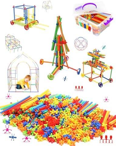 Straw Constructor Toy 600Pcs STEM Building Toys Set,Upgrade Interlocking Plastic Educational Toys Engineering Building Kit Safety Material Creativity Toy for 3-8 Years Boy and Girl Birthday Gifts