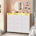 White Dresser with LED Lights and Charging Station for Bedroom 12 Drawers Dressers & Chest of Drawers Tall Dressers for Hallway Entryway Closets Living ROM Sturdy Steel Frame Wood Top, 49.7"D x 18.5"W x 41.7"H